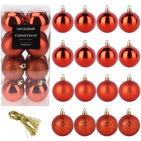 Bombki Czerwone 12 szt. Nietłukące 5 cm Zestaw Mat/Błysk/Brokat Dekor