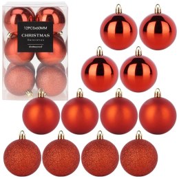 Bombki Czerwone 12 szt. Nietłukące 6 cm Zestaw Mat/Błysk/Brokat Dekor