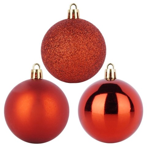 Bombki Czerwone 12 szt. Nietłukące 6 cm Zestaw Mat/Błysk/Brokat Dekor
