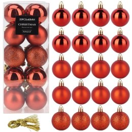 Bombki Czerwone 20 szt. Nietłukące 4 cm Komplet Mat/Błysk/Brokat Dekor