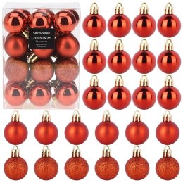 Bombki Czerwone 24 szt. Nietłukące 3 cm Komplet Mat/Błysk/Brokat Dekor