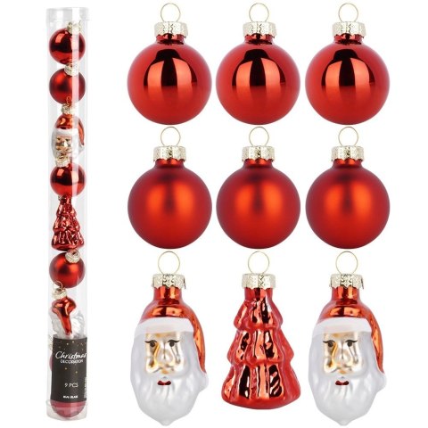 Bombki Czerwone 9 szt. Nietłukące 3 / 5 cm Choinka Mikołaj Okrągłe