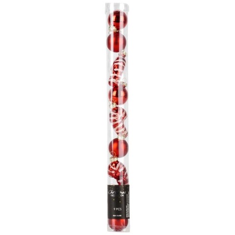 Bombki Szklane Zestaw 9 szt. Czerwone 3 cm Dekoracja Choinkowa