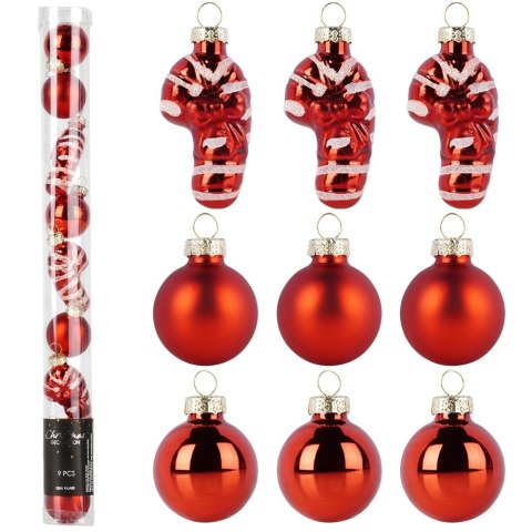 Bombki Szklane Zestaw 9 szt. Czerwone 3 cm Dekoracja Choinkowa