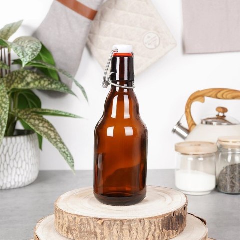 Butelka Szklana ORION z Klipsem 340 ml Ciemne Szkło Retro na Nalewki Oliwę