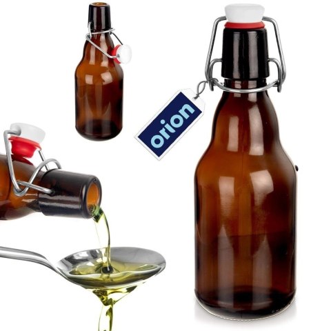 Butelka Szklana ORION z Klipsem 340 ml Ciemne Szkło Retro na Nalewki Oliwę