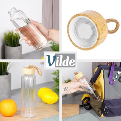 Butelka na Wodę VILDE Szklana 500 ml Zakrętka Bambus Borokrzem