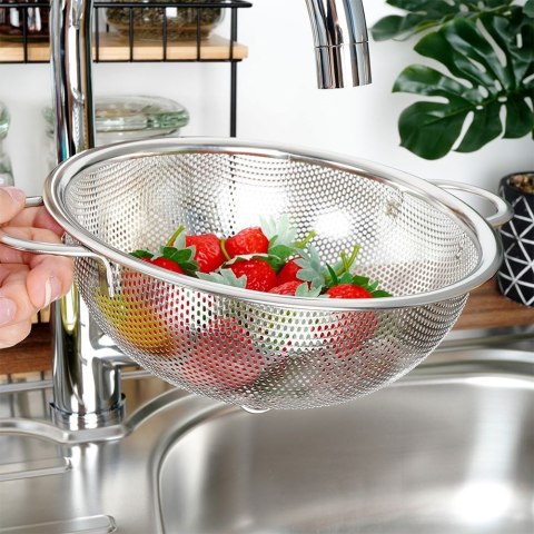 Cedzak Durszlak z Uchwytami do Makaronu Warzyw Owoców Stalowy ORION 20,5 cm