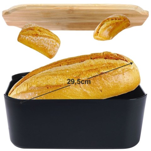 Chlebak na Pieczywo Chleb z Deską Bambusową Czarny VILDE 33 x 18,5 x 12 cm