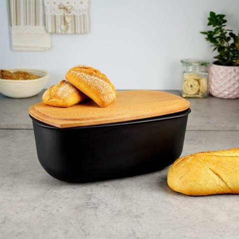 Chlebak na Pieczywo Chleb z Deską Czarny Solidny VILDE 39 x 23,5 x 15,5 cm