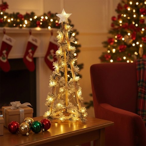 Choinka Świąteczna Stożek Drewniana 68 cm 40 LED z Timerem Ozdoba