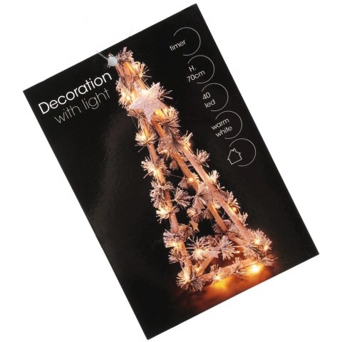 Choinka Świąteczna Stożek Drewniana 68 cm 40 LED z Timerem Ozdoba