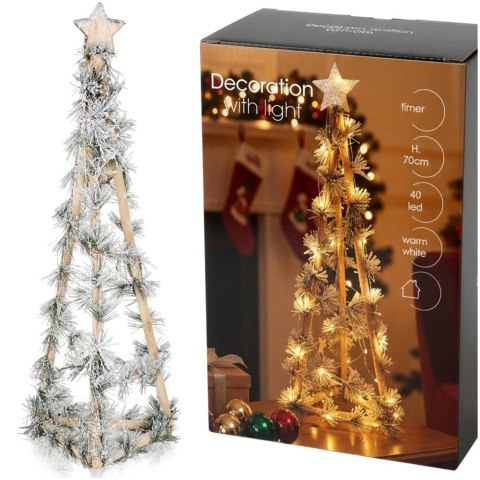 Choinka Świąteczna Stożek Drewniana 68 cm 40 LED z Timerem Ozdoba