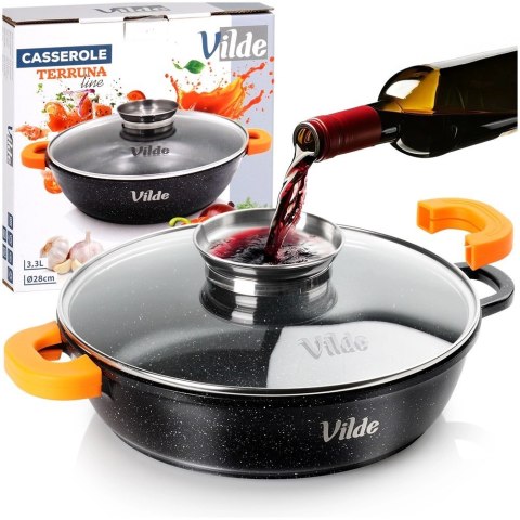 Patelnia Głęboka Granitowa 3,3 L 28 cm Pokrywka Aroma Dozownik VILDE