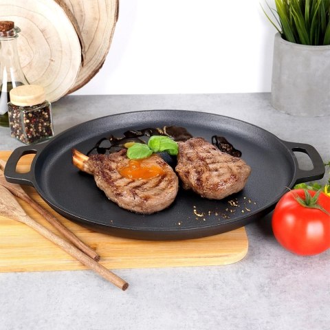 Patelnia Żeliwna Okrągła 35 cm VILDE Cast Line do Indukcji Grill