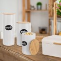 Pojemnik Kuchenny na Żywność Metalowy Biały z Bambusową Pokrywką ORION 1,3l