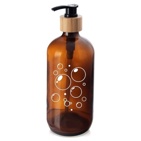 Dozownik do Mydła ORION 500 ml Szklany Brązowy z Bambusową Wstawką