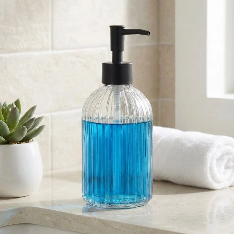 Dozownik do Mydła Przezroczysty Szklany Ryflowany 400 ml VILDE