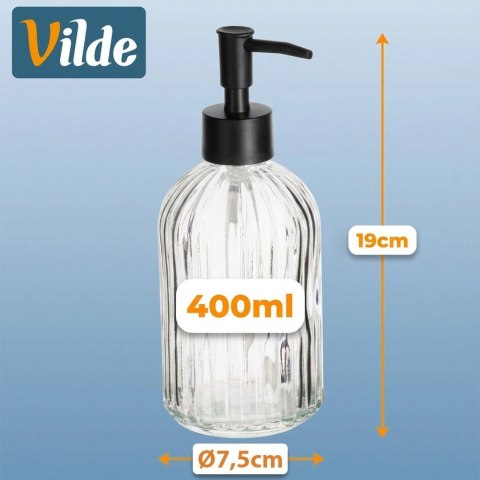 Dozownik do Mydła Przezroczysty Szklany Ryflowany 400 ml VILDE