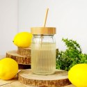 Słoik do Napojów z Pokrywką Bambusową i Szklaną Słomką 500 ml EH