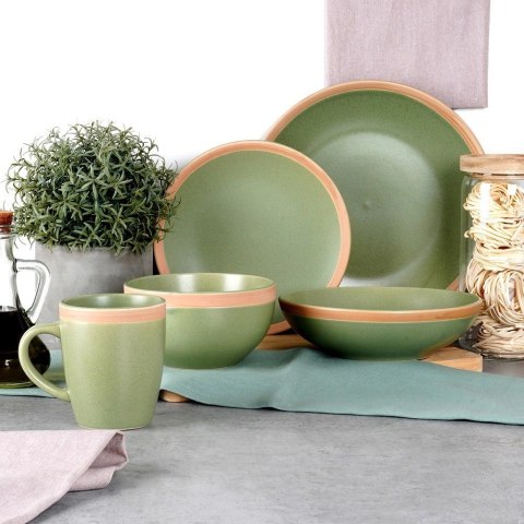 Talerz Deserowy Ceramiczny Zielony NAVA ARTHENA 21 cm Kamionkowy Brzeg