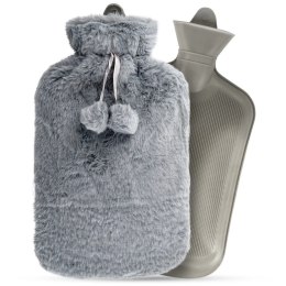 Termofor Gumowy 2 L w Pokrowcu Szary Rozgrzewający Miękki Pluszowy Okład