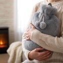 Termofor Gumowy 2 L w Pokrowcu Szary Rozgrzewający Miękki Pluszowy Okład
