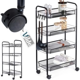 Wózek Półka Regał 4-Poziomowy VILDE Metalowy na Kółkach Czarny Loft