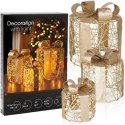 Zestaw 3 Świecących Prezentów LED Złoty 90 LED Timer Okrągłe Dekoracje