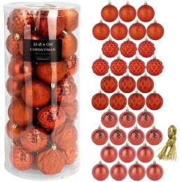 Zestaw 35 Czerwonych Bombek 6 cm Nietłukące 5 Wzorów Brokat Mat ORION