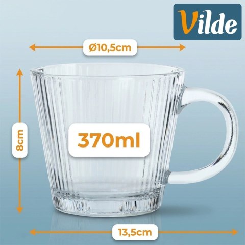 Zestaw 6 Szklanek XXL 370 ml Ryflowane do Kawy Herbaty Szkło VILDE