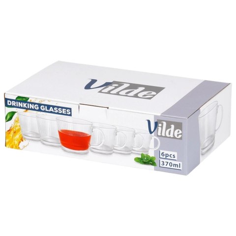 Zestaw 6 Szklanek XXL 370 ml Ryflowane do Kawy Herbaty Szkło VILDE