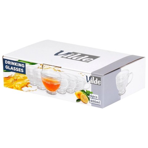 Zestaw 6 Szklanek XXL 400 ml Retro Rozeta do Kawy Herbaty Szkło VILDE