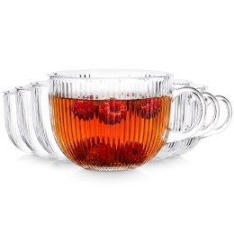 Zestaw 6 Szklanek XXL 470 ml z Uchem do Kawy Herbaty Ryflowane VILDE