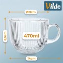 Zestaw 6 Szklanek XXL 470 ml z Uchem do Kawy Herbaty Ryflowane VILDE