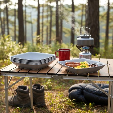 Zestaw 6 Talerzy Głębokich 500 ml Szare Kwadratowe Miski na Camping