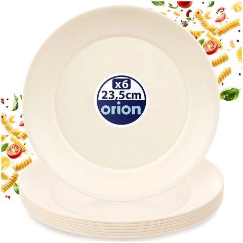 Zestaw 6 Talerzy Obiadowych 23,5 cm Kremowe Plastikowe Piknik