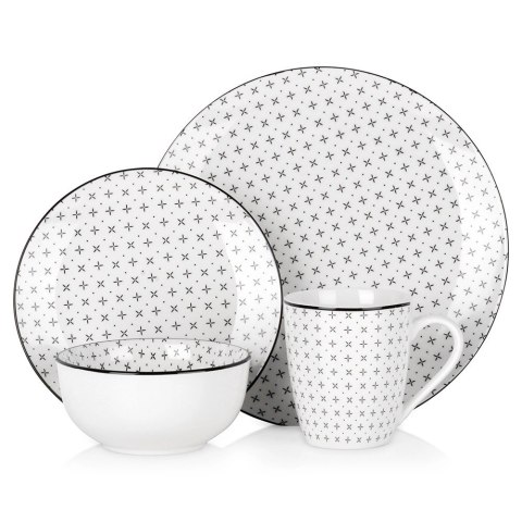Zestaw Obiadowy Porcelana 16 elementów Talerze Kubki na 4 Osoby