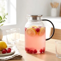 Dzbanek Ryflowany 1,5 L Złota Pokrywka Borokrzemowy Czarny Uchwyt VILDE