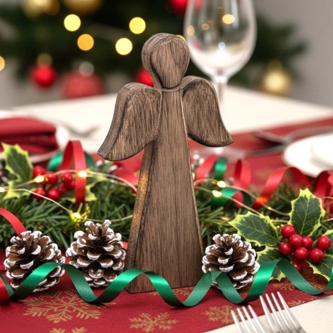 Figurka Anioł Drewno Mango 24 cm Naturalna Ozdoba Loft Prezent