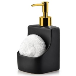 Dozownik do Naczyń Ceramiczny VILDE 400 ml z Gąbką, Czarny ze Złotą Pompką