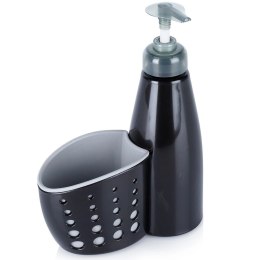 Dozownik do Naczyń VILDE 370 ml z Pojemnikiem na Gąbkę Czarny Praktyczny