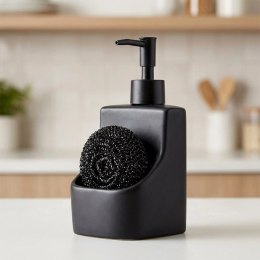 Dozownik płynu do naczyń z pojemnikiem na gąbkę i z gąbką ceramiczny czarny 400 ml