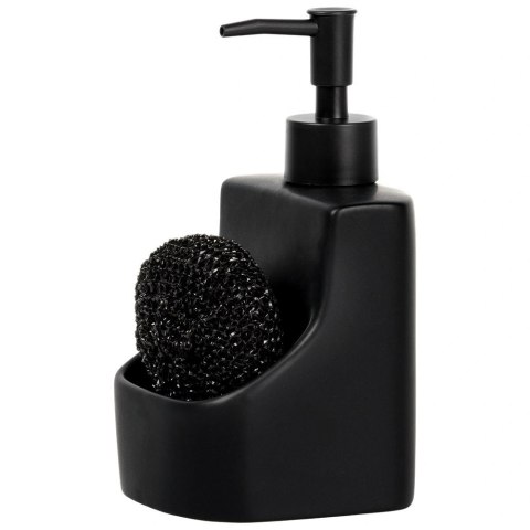 Dozownik płynu do naczyń z pojemnikiem na gąbkę i z gąbką ceramiczny czarny 400 ml