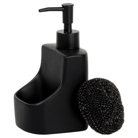 Dozownik płynu do naczyń z pojemnikiem na gąbkę i z gąbką ceramiczny czarny 400 ml