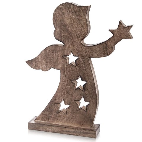 Duża Figurka Anioł 43 cm Drewno Mango Ozdoba z Gwiazdkami Loft