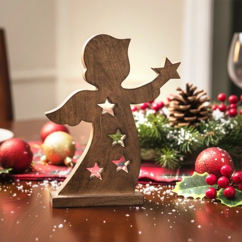 Duża Figurka Anioł 43 cm Drewno Mango Ozdoba z Gwiazdkami Loft