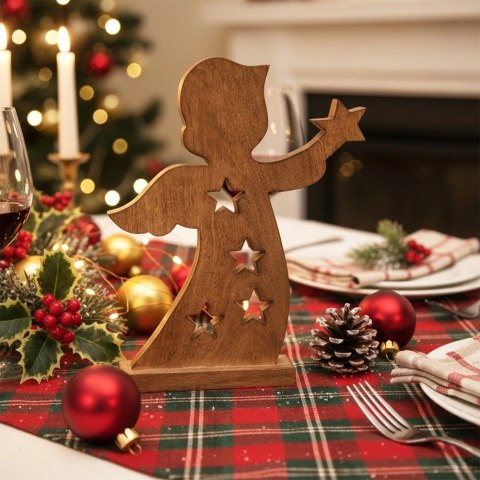 Duża Figurka Anioł 43 cm Drewno Mango Ozdoba z Gwiazdkami Loft
