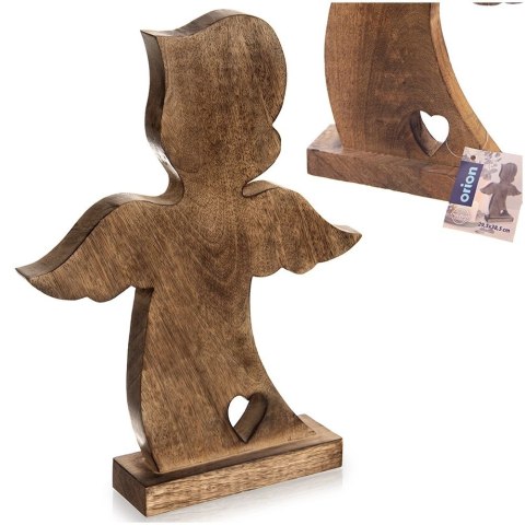 Duża Figurka Anioł z Sercem 38 cm Drewno Mango Solidna Podstawa