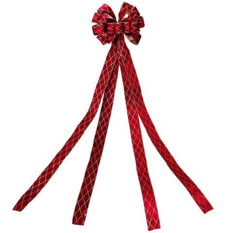 Duża Kokarda Zwieńczenie Choinki 130 cm Brokat Czerwono-Złota Dekoracja